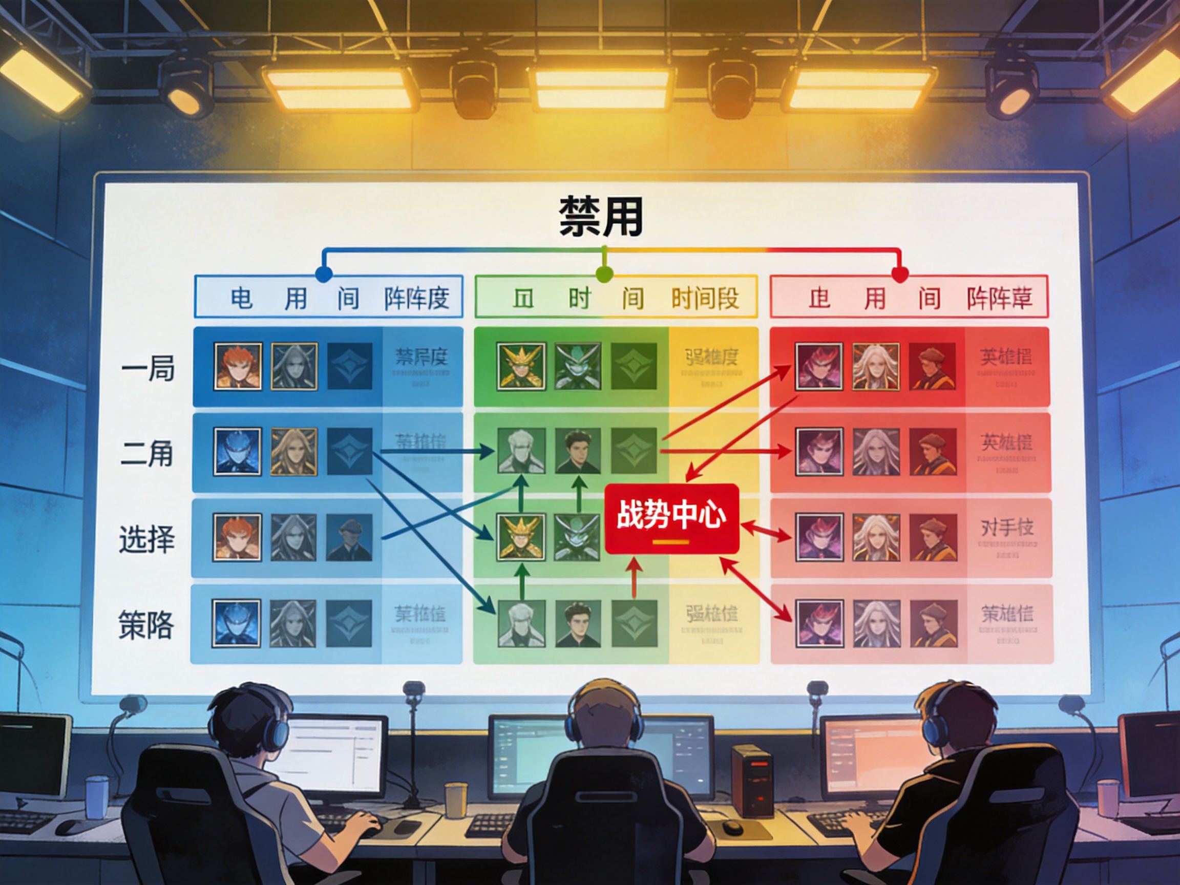 电竞比赛禁用与选择阶段的阵容板示意图